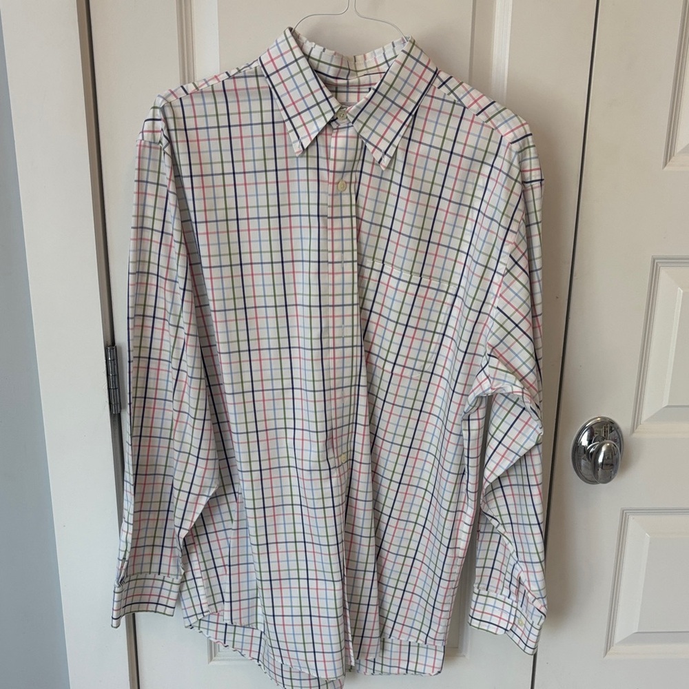Brooks Brothers Men's White Multi-Color Windowpane Button-Down Shirt